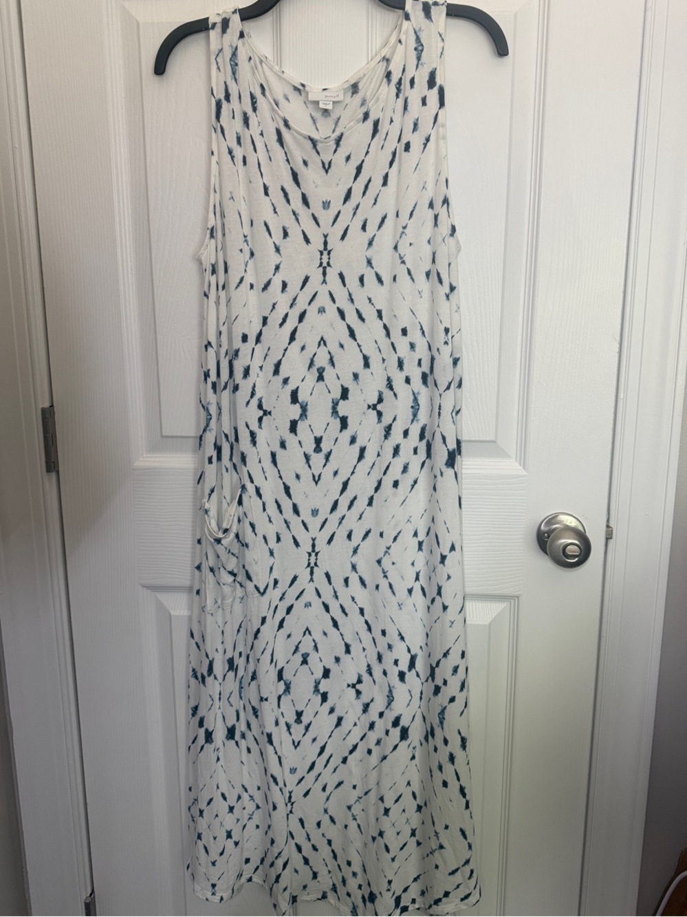 Pure Jill  Women's Size L White Blue Cotton Rayon Shift Dress Vacation Beach